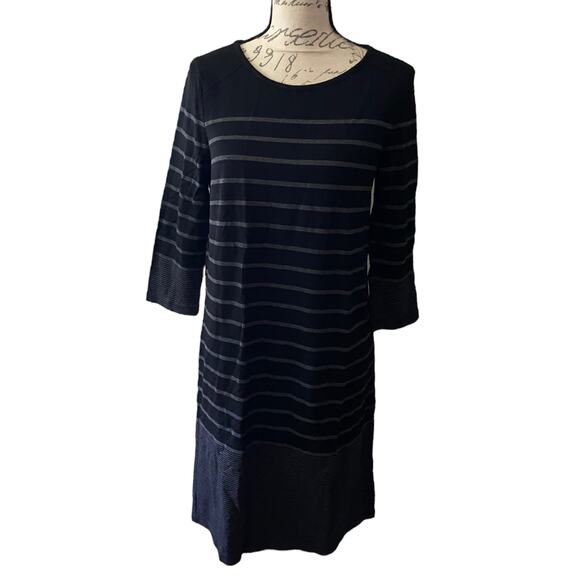 Hilary Radley Black Gray Striped Dress Size Medium NEW - Picture 2 of 3